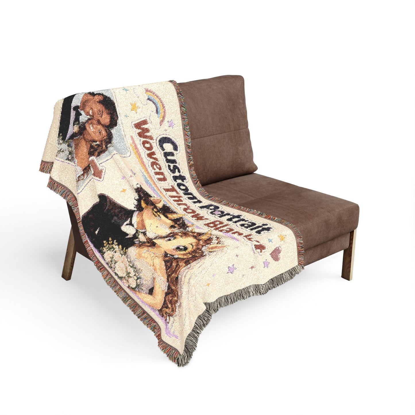 Custom Portrait Woven Throw Blanket Heirloom-Quality 100% Cotton One of a Kind Personalized Keepsake