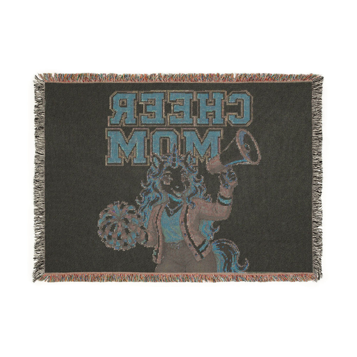Cheer Mom Unicorn Woven Blanket, Personalized Sports Mom Gift, Cheerleading Mom Blanket, Team Spirit Unicorn Throw, Cheer Season Gift