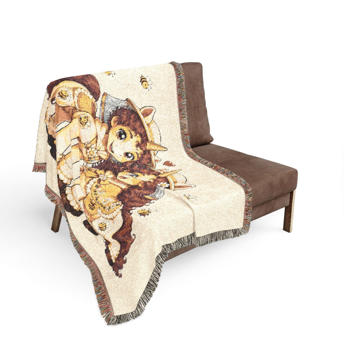 Beekeeper Unicorn Couple Cotton Throw Blanket Woven in the USA Heirloom Quality Jacquard Tapestry Personalization Sweet as Honey Forever