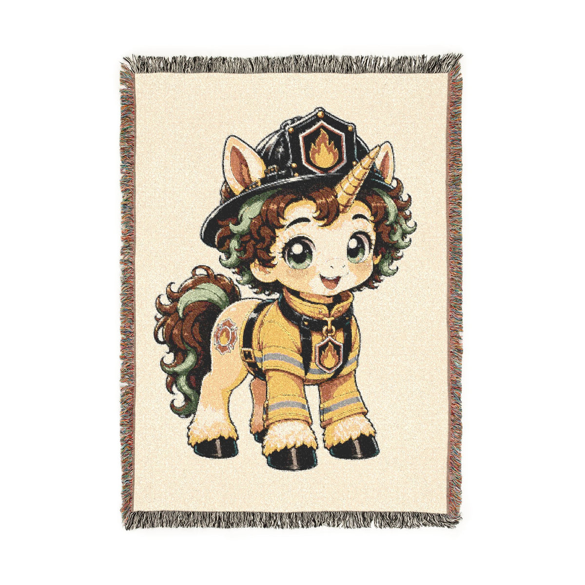 Firefighter Unicorn Woven Blanket, Future Firefighter Gift for Kids, Firehouse Hero Throw, First Responder Bedroom Décor Keepsake
