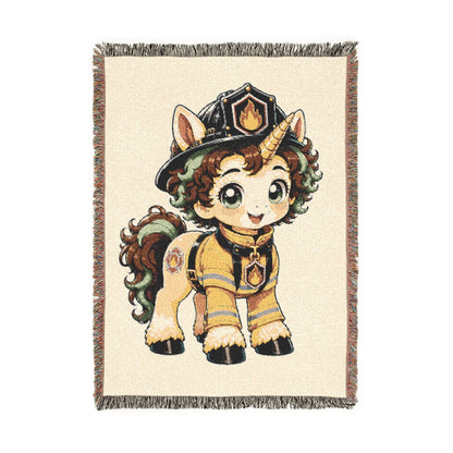Firefighter Unicorn Woven Blanket, Future Firefighter Gift for Kids, Firehouse Hero Throw, First Responder Bedroom Décor Keepsake