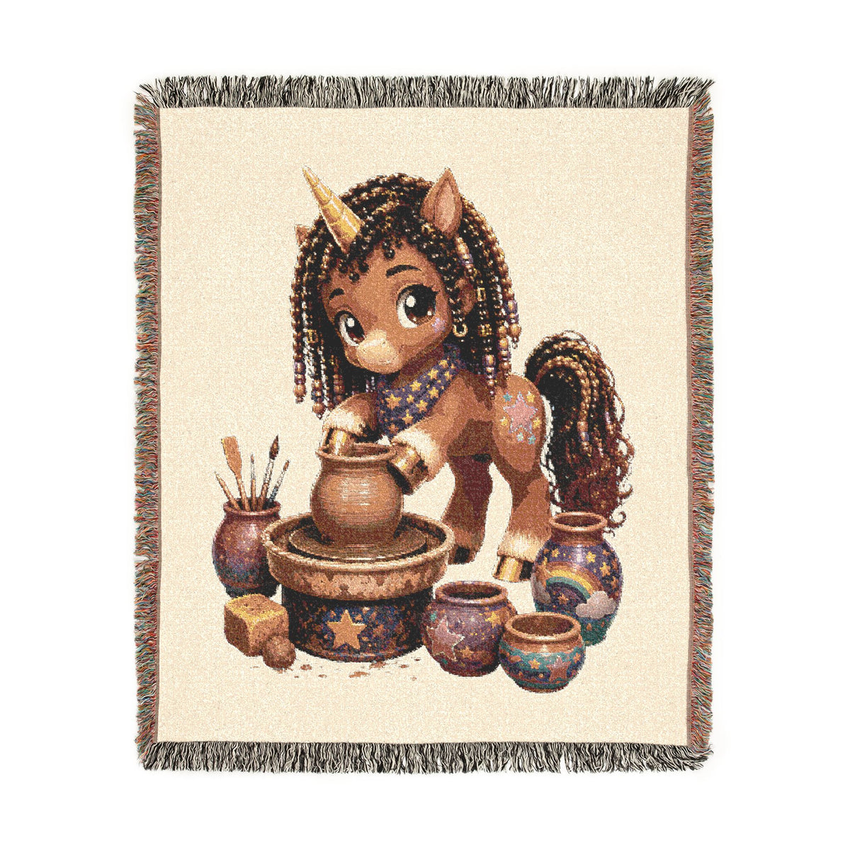 Unicorn Pottery Woven Throw Blanket: Jacquard Tapestry Wall Art, USA Cotton