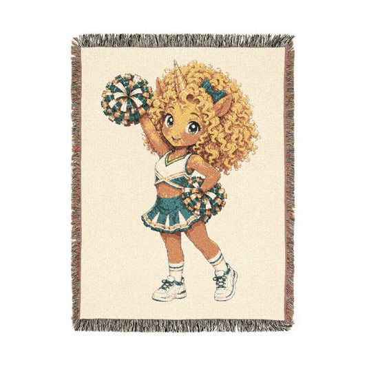 Cheerleader Unicorn Blanket, Personalized Cheer Woven Throw, Cheerleader Gift, Team Spirit Gift, Cheer Season Keepsake