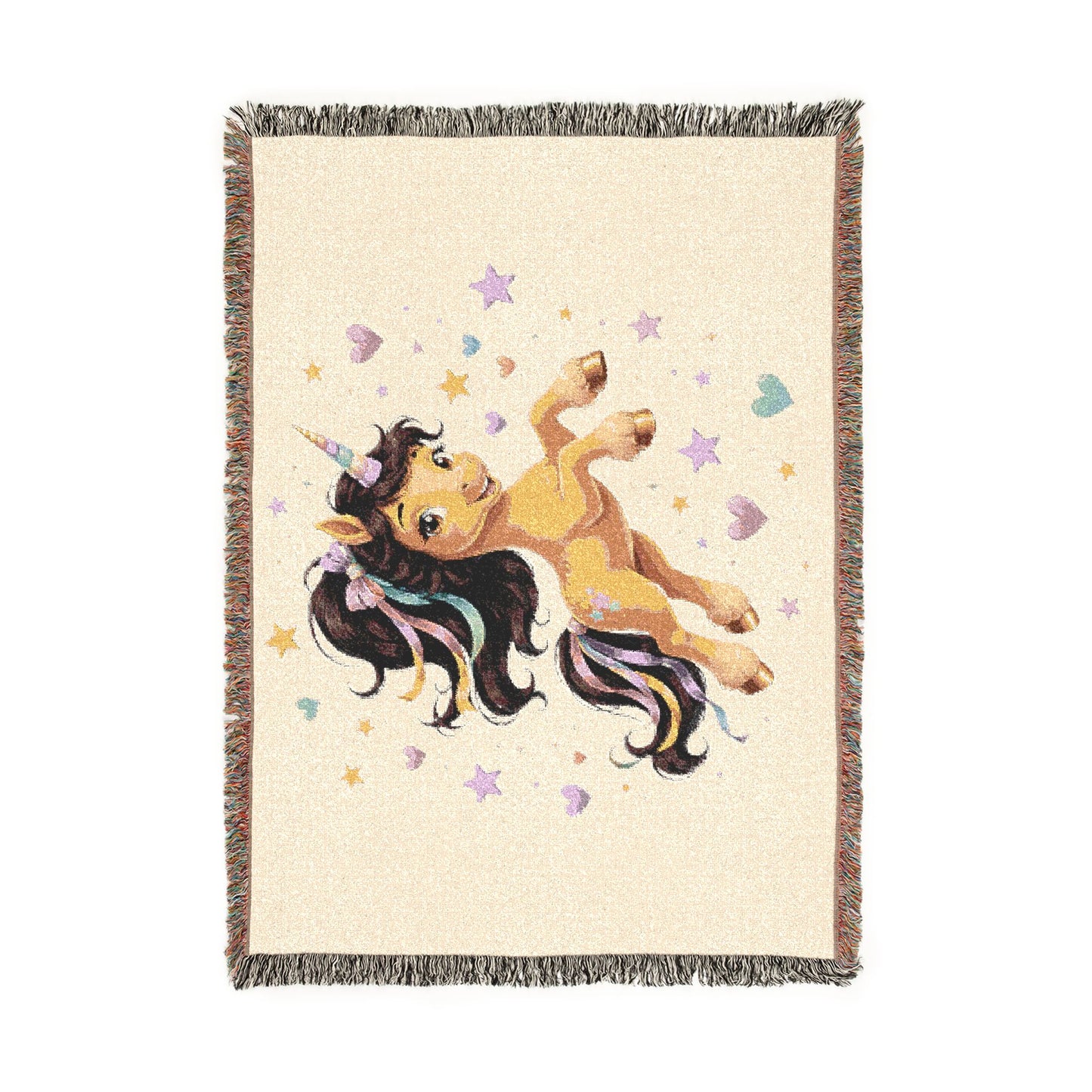Chestnut Joy Magical Unicorn 100% Cotton Woven Throw Blanket Original Artwork Heirloom Keepsake  Fringe unicorns4everyone