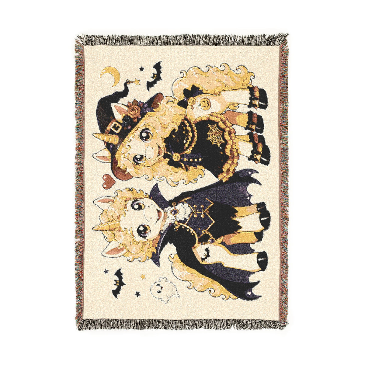 Halloween Unicorn Couple Blanket, Witch Vampire Costume  Woven Throw, Whimsical Halloween Gift