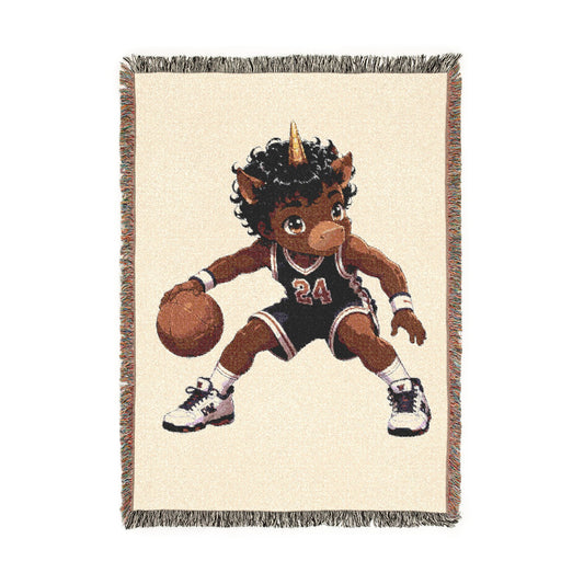 Basketball Player Unicorn Woven, Boys Basketball Gift, Personalized Basketball Blanket, Navy Red Sports Throw, Basketball Senior Night Gift