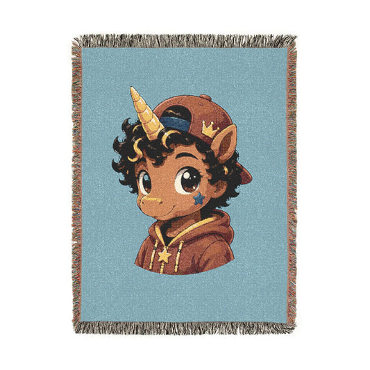 Little Rockstar Jett 100% Cotton Woven Throw Blanket Original Artwork Heirloom Keepsake Unicorns4everyone