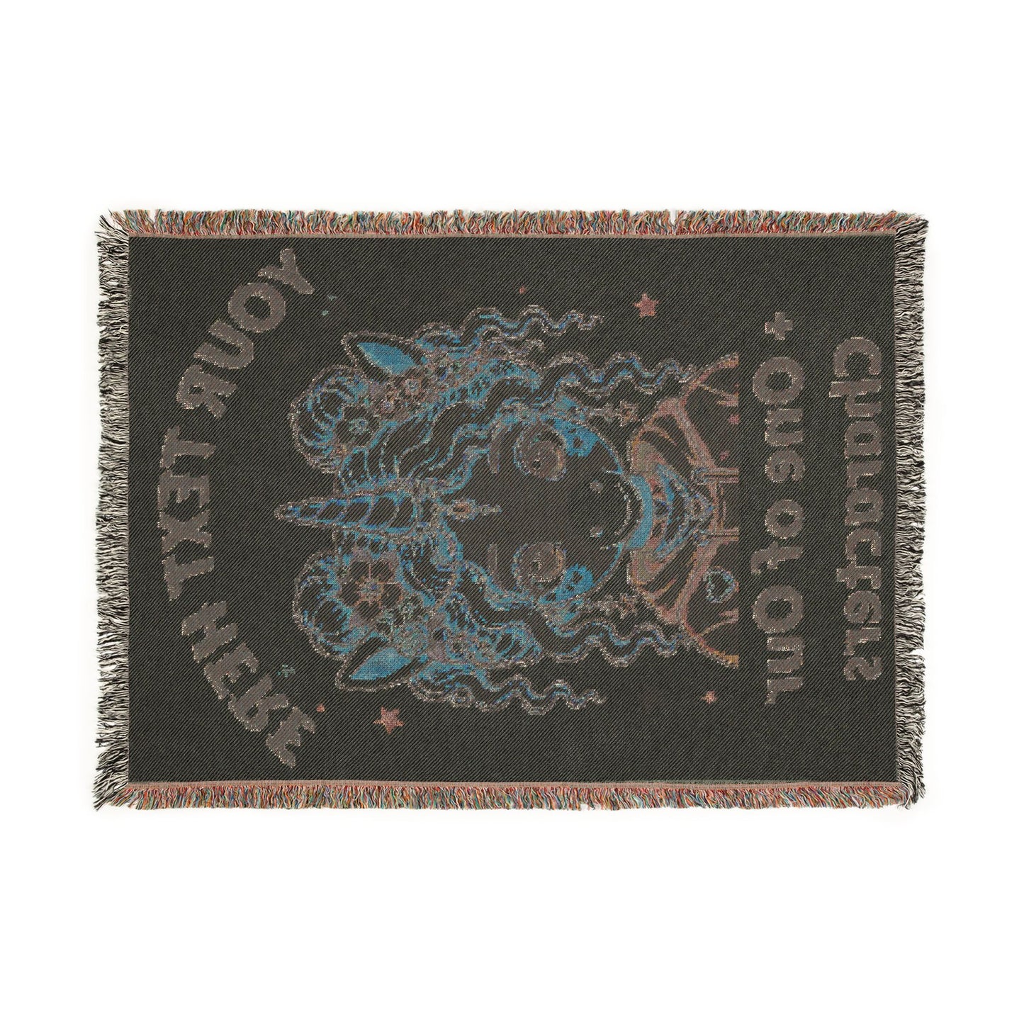 Personalized Text with One of Our Original Unicorn Characters on an Heirloom 100% Cotton Woven Throw  Keepsake