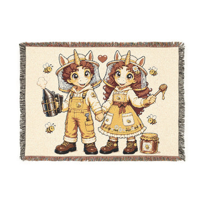 Beekeepers in Love Cotton Throw Blanket Woven in the USA Heirloom Quality Jacquard Tapestry Personalization Sweet as Honey Together Keepsake