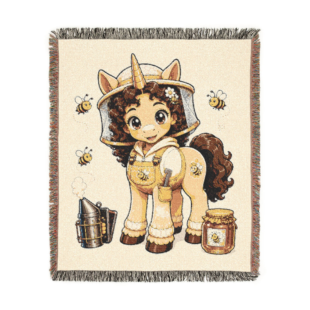Beeatrice Unicorn Beekeeper Cotton Jacquard Woven Throw Blanket USA Made Heirloom Tapestry