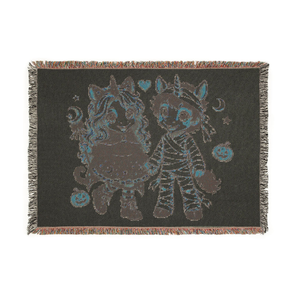 Halloween Unicorn Couple Woven Blanket, Mummy and Moon Witch Throw, Spooky Cute Fall Décor, Halloween Gift for Couples