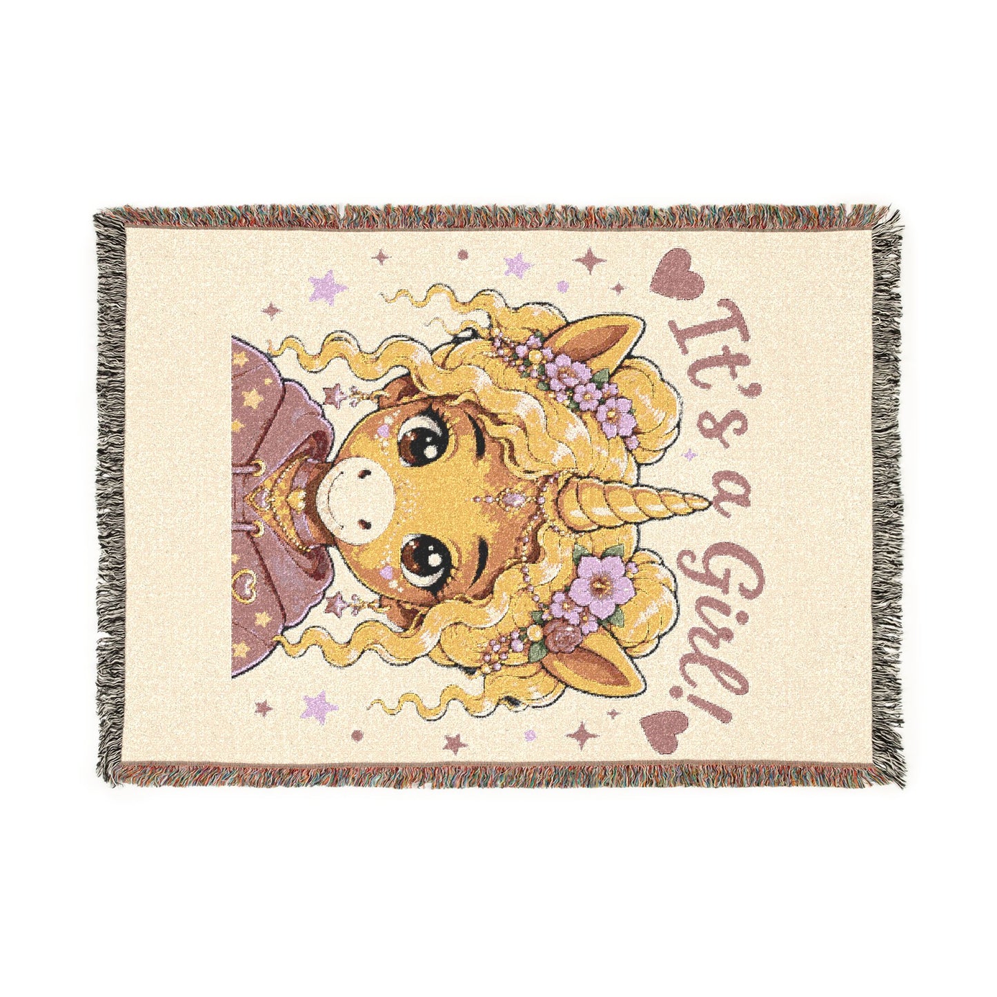 It is a girl Cherry Bloom Unicorn 100% Cotton Woven Throw Blanket Original Artwork Heirloom Keepsake Fringe unicorns4everyone