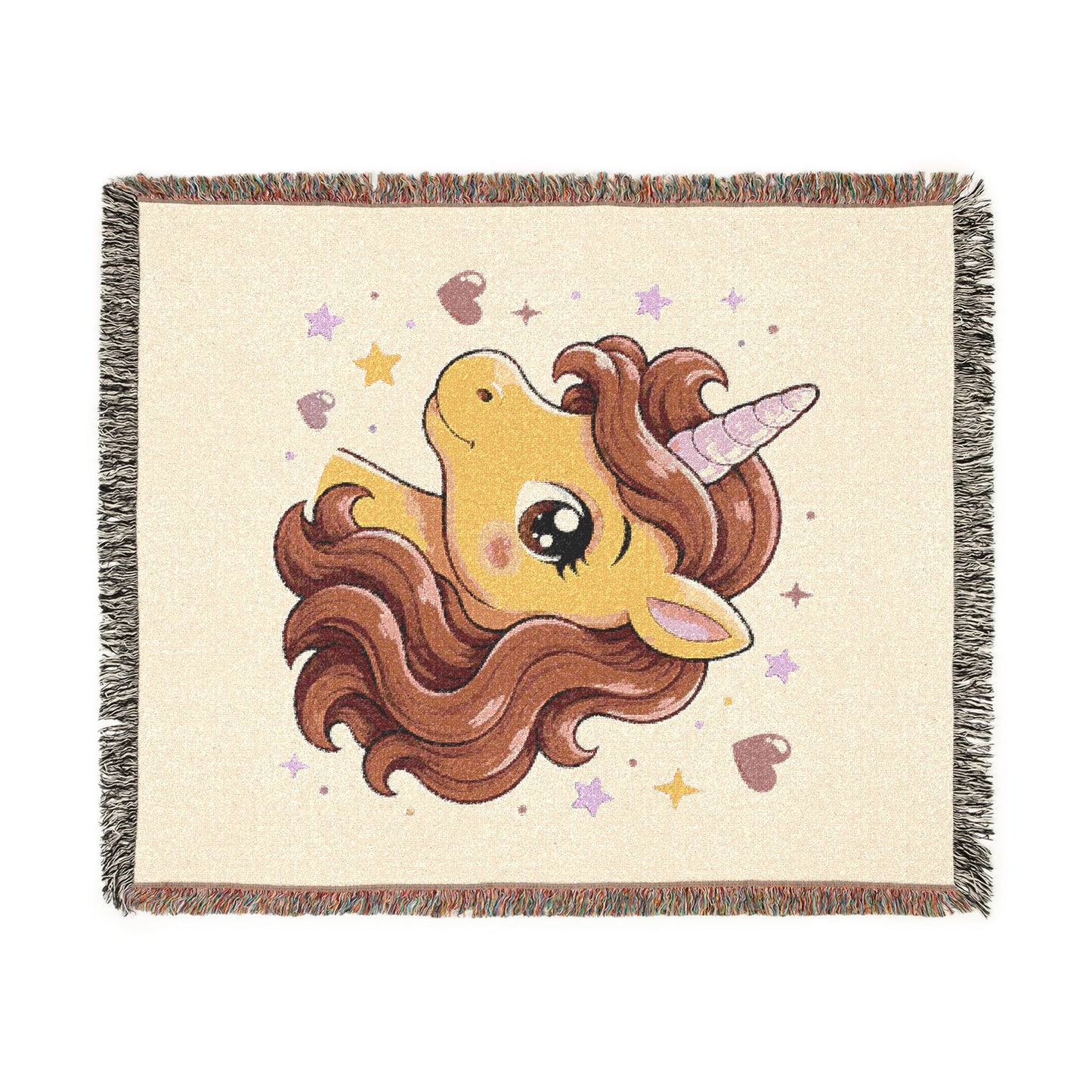 Auburn Golden Unicorn 100% Cotton Woven Throw Blanket Original Artwork Heirloom Keepsake Woven Fringe Blanket