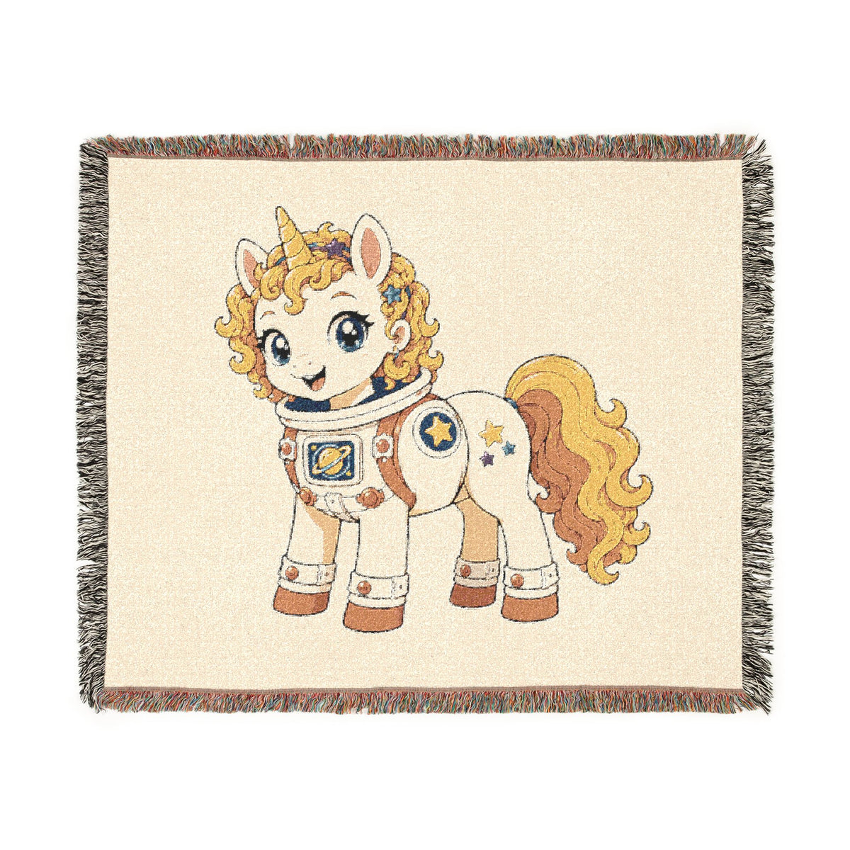 Astronaut Unicorn Woven Cotton BlanketJacquard Tapestry Throw, USA Made Heirloom Keepsake