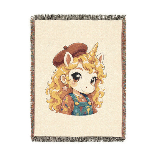 Little Painting Poppy 100% Cotton Woven Throw Blanket Original Artwork Heirloom Keepsake Unicorns4everyone