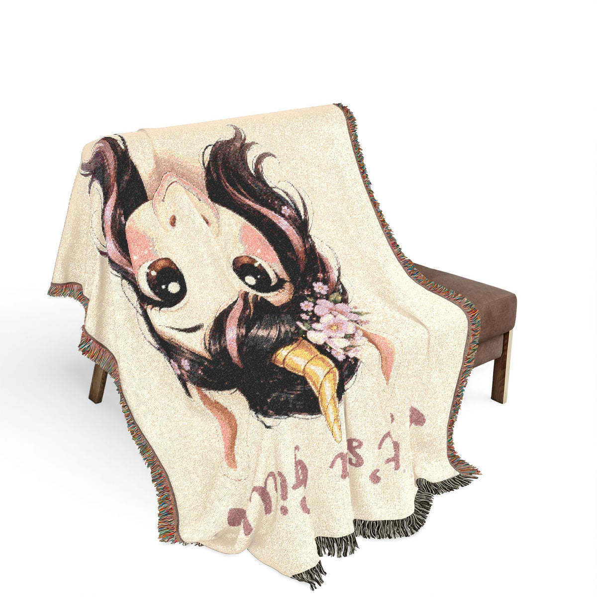 It's A Girl Personalize Name Date Unicorn Cotton Throw Blanket Jacquard Tapestry Woven USA Heirloom Keepsake
