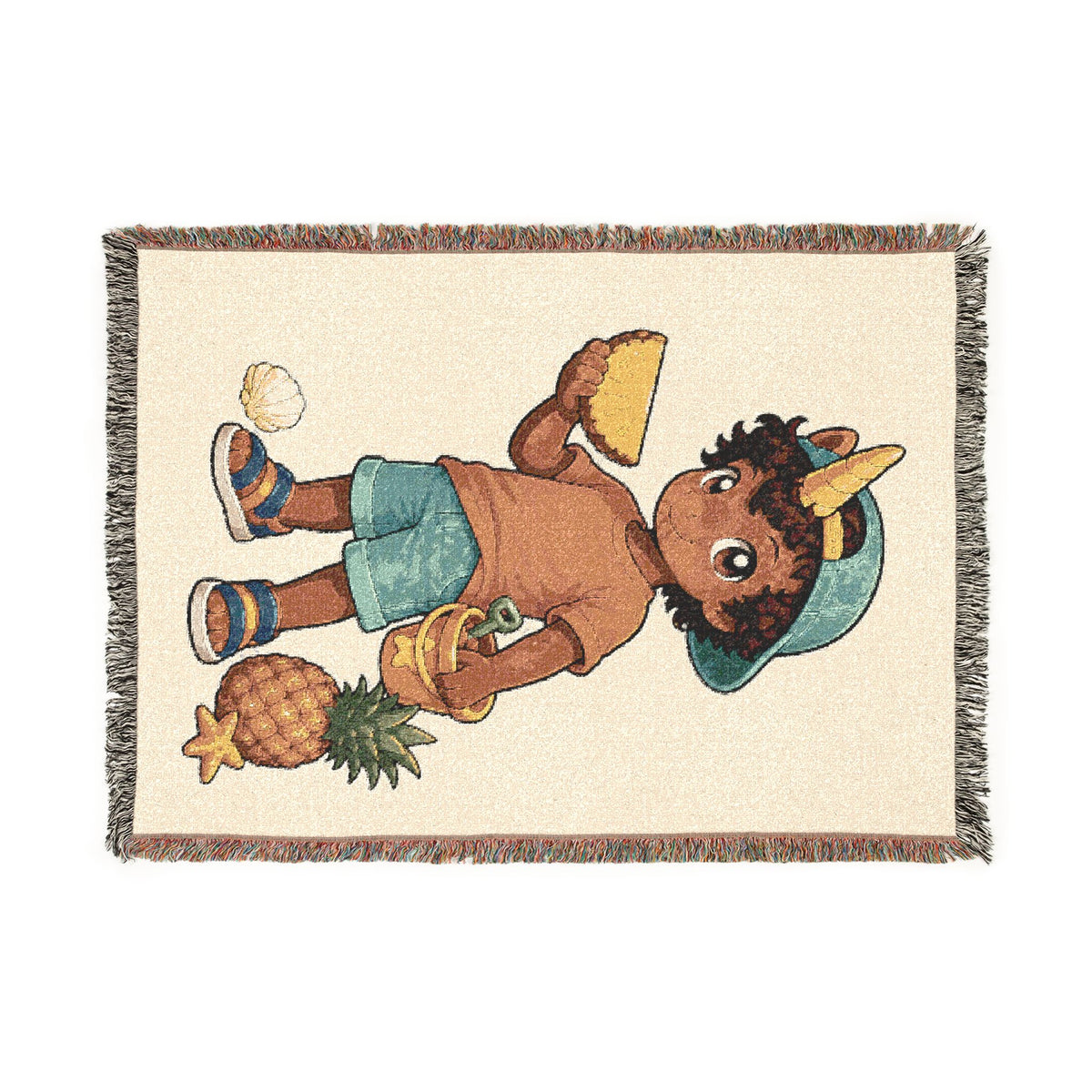 Summer Unicorn Boy Woven Blanket, Beach Day Throw for Kids, Sunshine Vacation Gift, Coastal Boys Room Keepsake