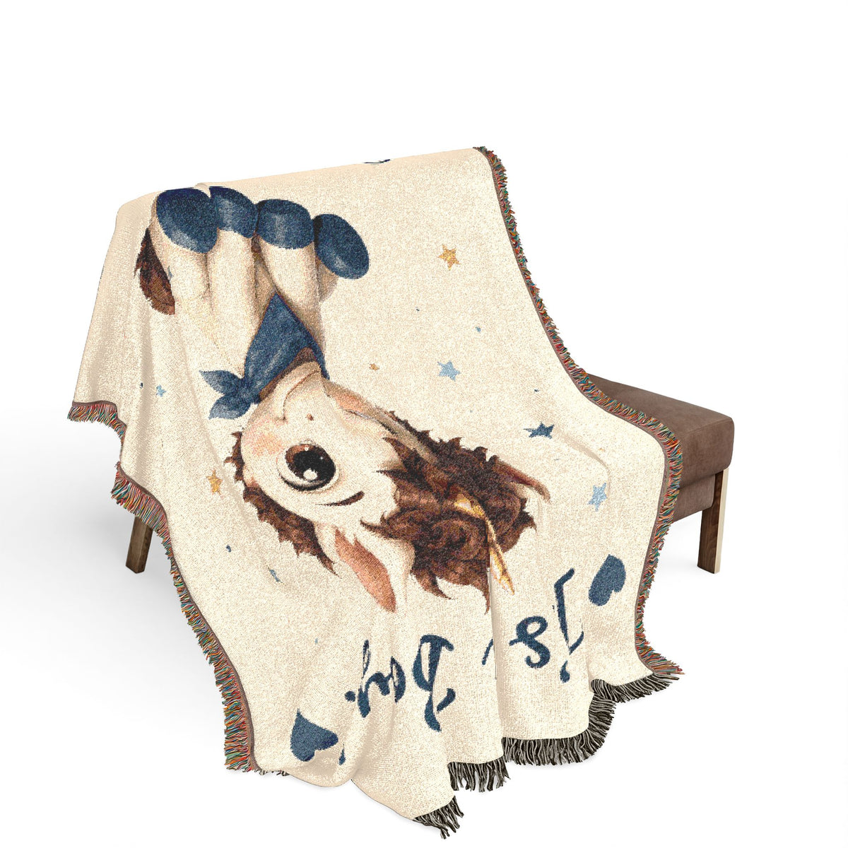 It's a Boy Personalize Name Date Unicorn Cotton Throw Blanket, Jacquard Tapestry Keepsake