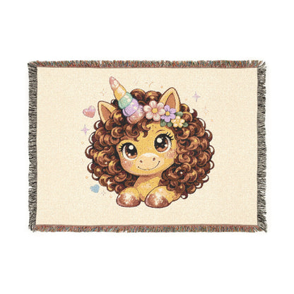 Curly Freckles Crystal Unicorn 100% Cotton Woven Throw Blanket Original Artwork Heirloom Keepsake Woven Fringe Blanket