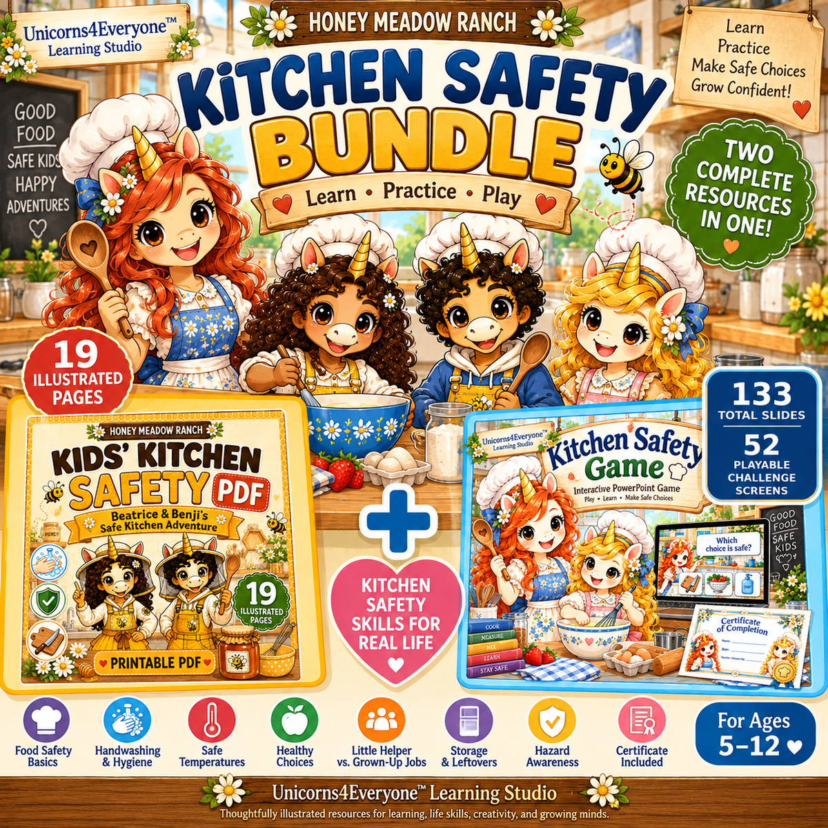 Kids Kitchen Safety Bundle | Food Safety PDF + Interactive PowerPoint Game | Homeschool Classroom Life Skills | Ages 5–12