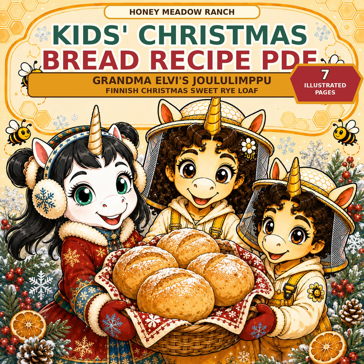 Kids Christmas Bread Recipe PDF, Finnish Joululimppu Sweet Rye Loaf, Limppu, Illustrated Holiday Baking Activity fun for the whole family