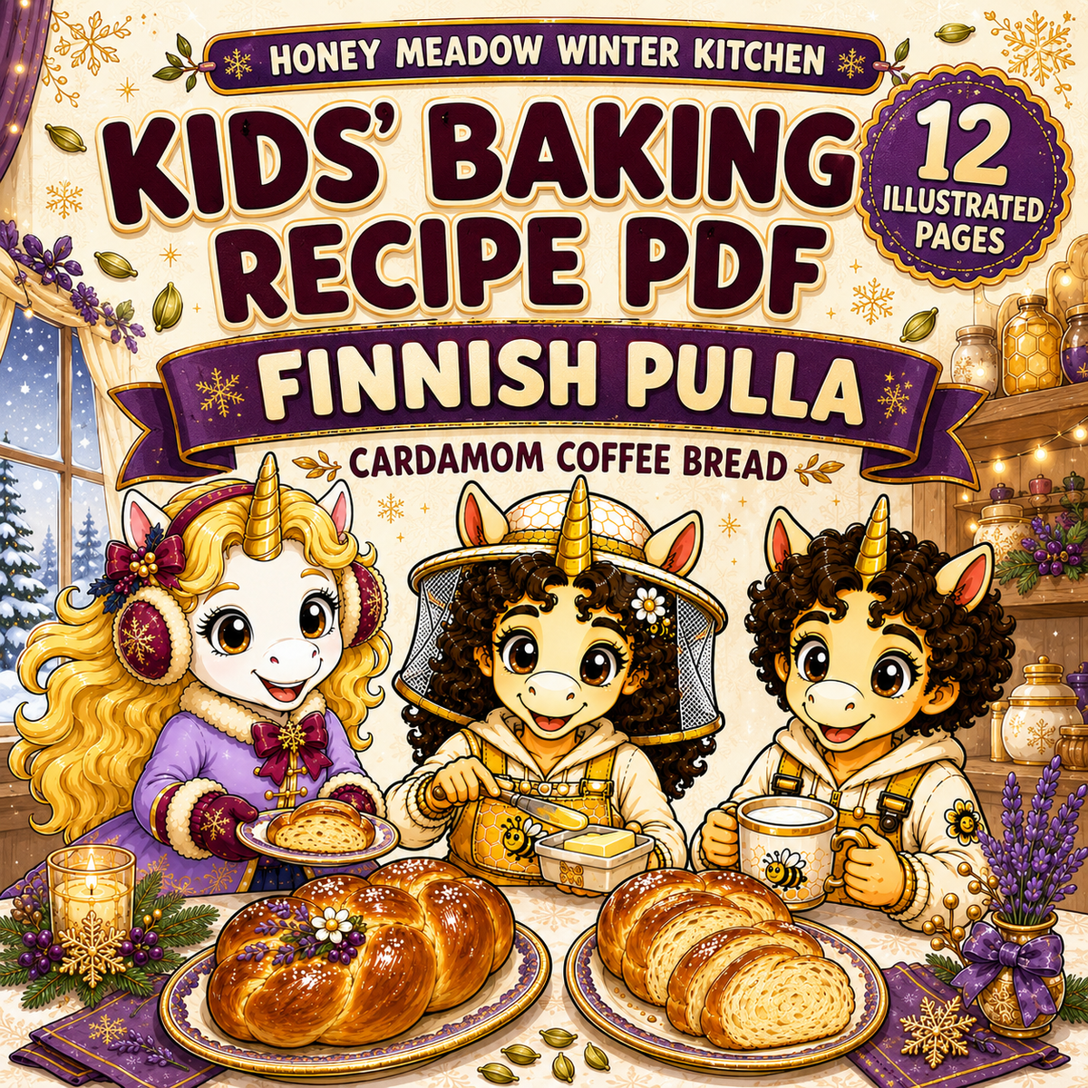 Kids Christmas Bread Recipe PDF, Finnish Joululimppu Sweet Rye Loaf, Limppu, Illustrated Holiday Baking Activity fun for the whole family
