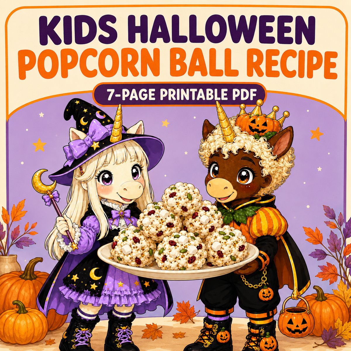 Kids Halloween Popcorn Ball Recipe PDF, Illustrated Digital Printable Cooking Activity, Harvest Holiday Treat fun for the whole family