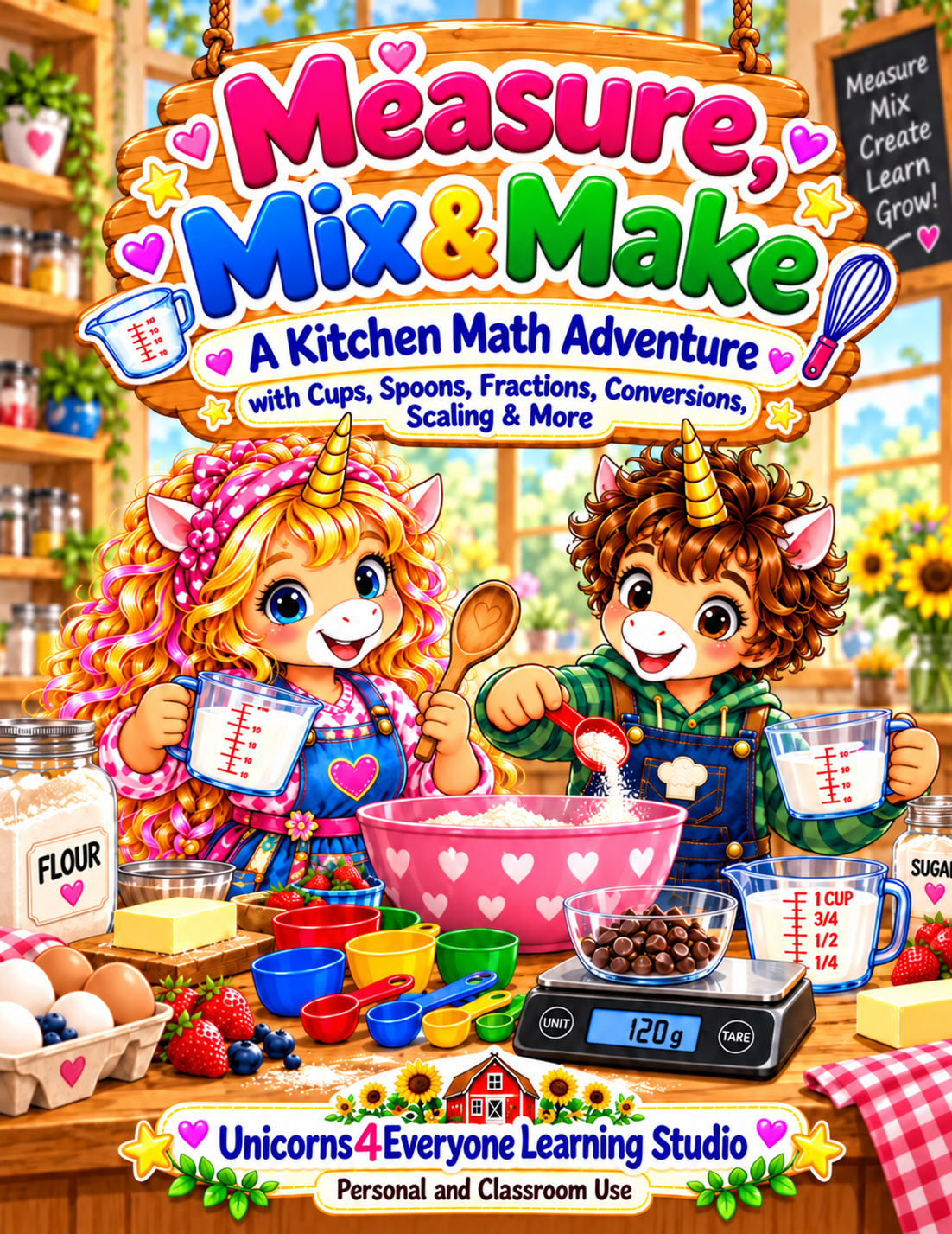 96 Pages of Real World Math Fractions Measuring Kitchen SKills Math Workbook for Kids, Conversions, Recipe Scaling