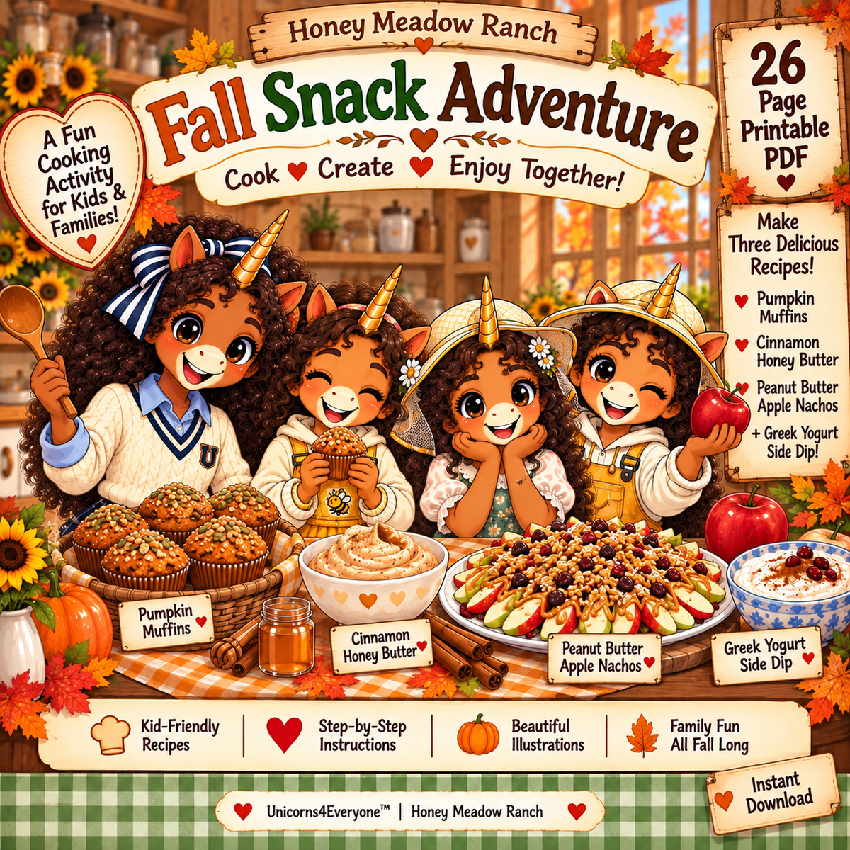 Kids Fall Baking Recipe PDF, Pumpkin Muffins, Honey Butter & Apple Nachos  Printable Autumn Cooking Activity