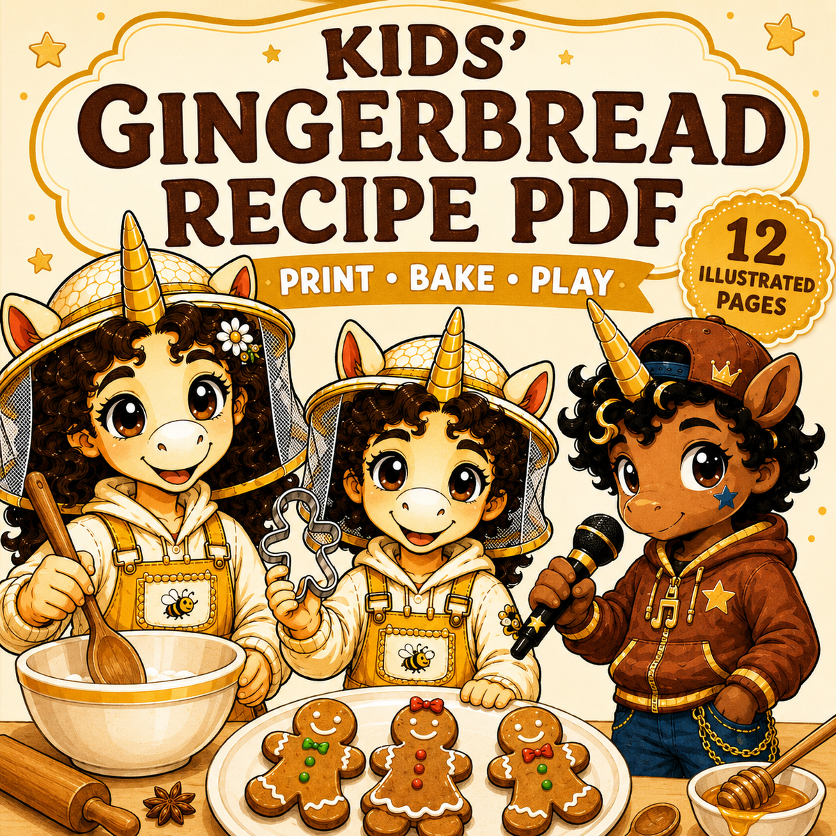 Kids Gingerbread Cookie Recipe PDF, Printable Baking Activity for Children, Illustrated Holiday Cookbook, Christmas Family Fun
