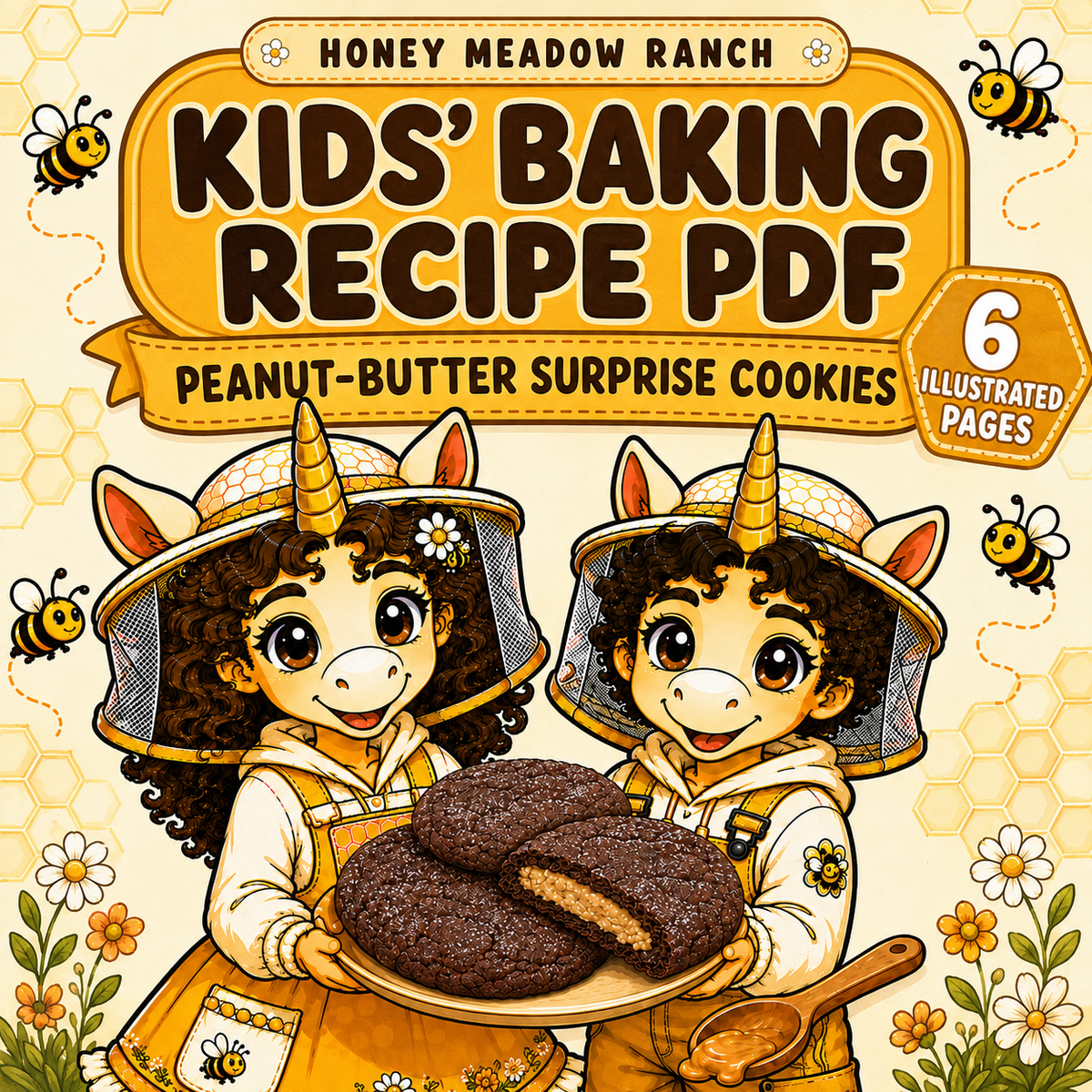 Illustrated Peanut Butter Stuffed Chocolate Cookies kids Baking Recipe PDF fun for the whole family