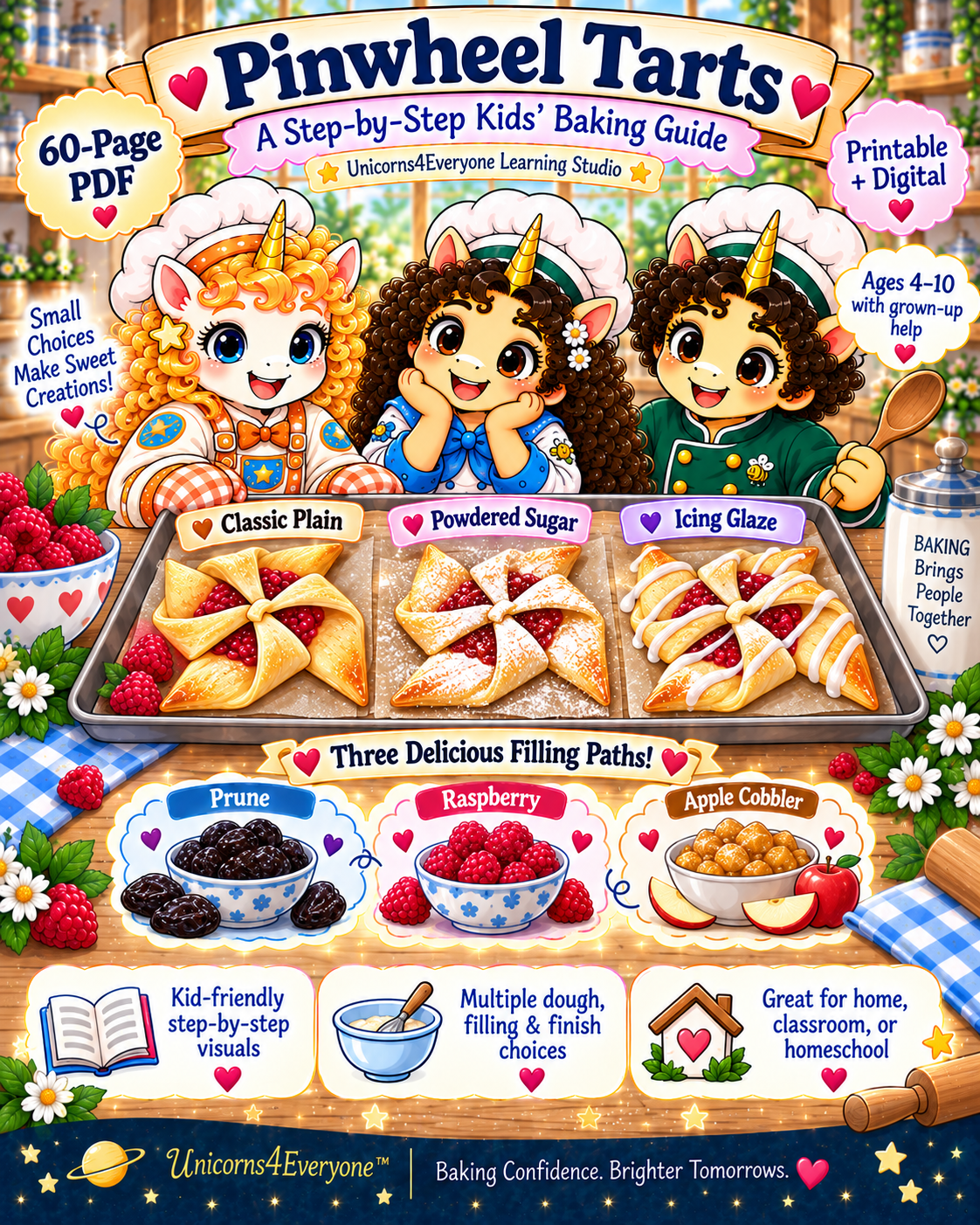 Pinwheel Tarts Kids Baking Guide PDF | Finnish Joulutorttu Recipe Activity | 60-Page Printable Cooking Lesson | Homeschool Life Skills